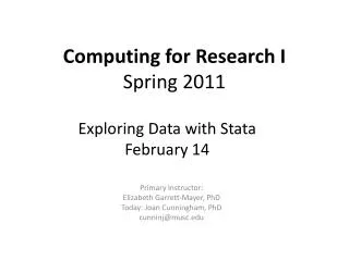 Computing for Research I Spring 2011