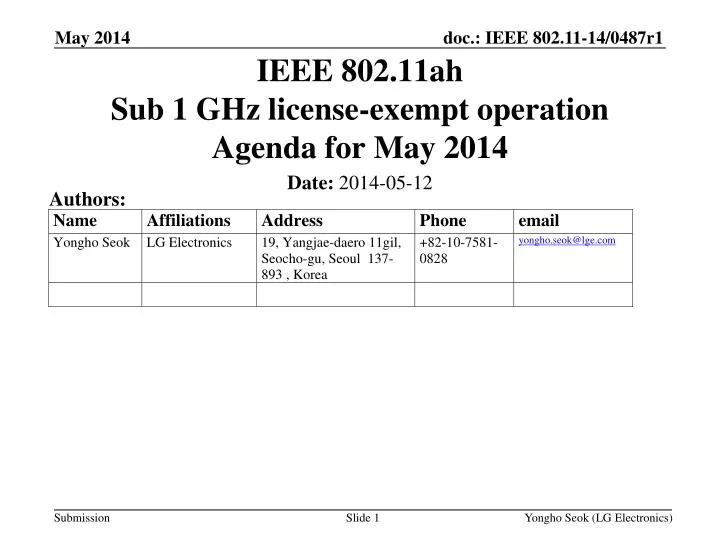 ieee 802 11ah sub 1 ghz license exempt operation agenda for may 2014