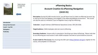 ePlanning Basics: Account Creation &amp; ePlanning Navigation (1610-31)