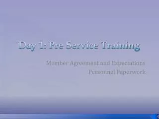 Day 1: Pre Service Training
