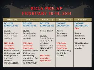 RELA Pre-AP February 10-14 , 2014