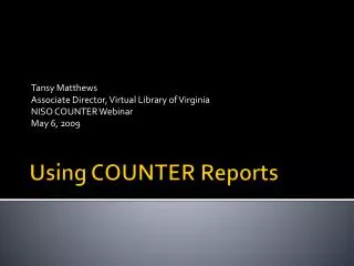 Using COUNTER Reports