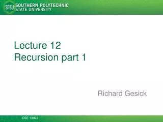 Lecture 12 Recursion part 1