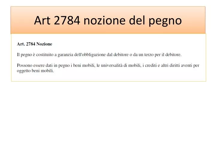 art 2784 nozione del pegno