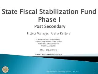 State Fiscal Stabilization Fund Phase I Post Secondary