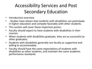 Accessibility Services and Post Secondary Education