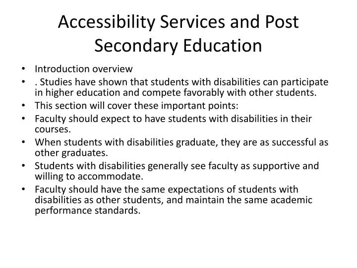 accessibility services and post secondary education