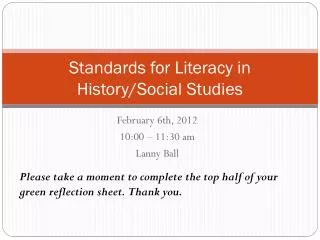 Standards for Literacy in History/Social Studies
