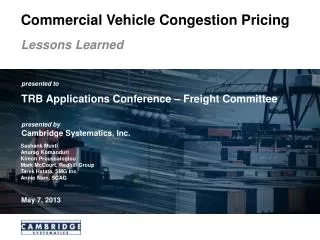 Commercial Vehicle Congestion Pricing