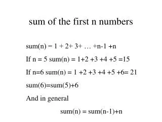 sum of the first n numbers