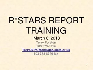 R*STARS REPORT TRAINING