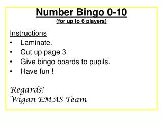 Number Bingo 0-10 (for up to 6 players)