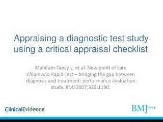 Appraising a diagnostic test study using a critical appraisal checklist