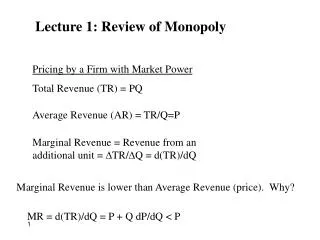 Lecture 1: Review of Monopoly