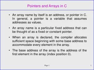 Pointers and Arrays in C