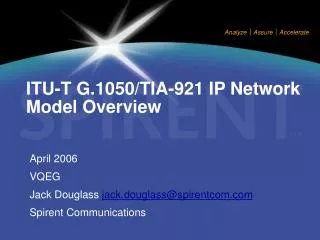 ITU-T G.1050/TIA-921 IP Network Model Overview