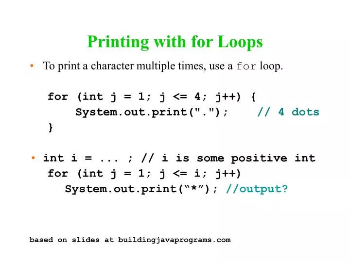 printing with for loops