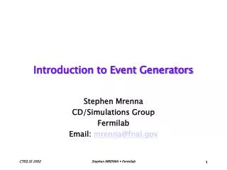 Introduction to Event Generators