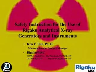 Safety Instruction for the Use of Rigaku Analytical X-ray Generators and Instruments