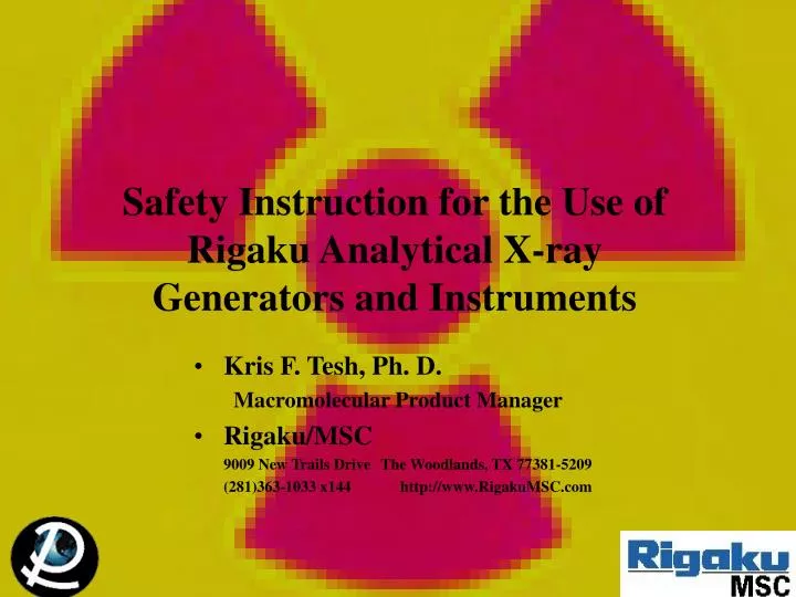 safety instruction for the use of rigaku analytical x ray generators and instruments