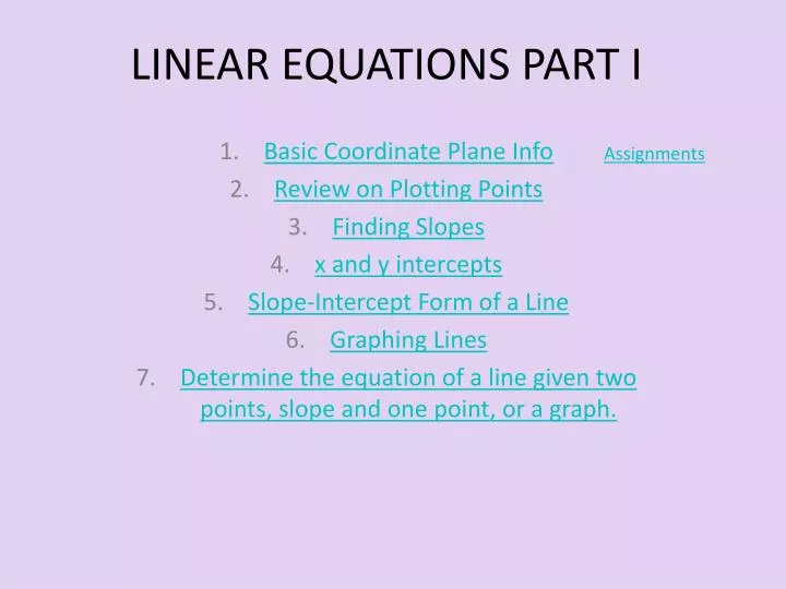 linear equations part i