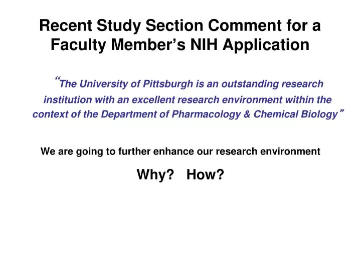 recent study section comment for a faculty member s nih application