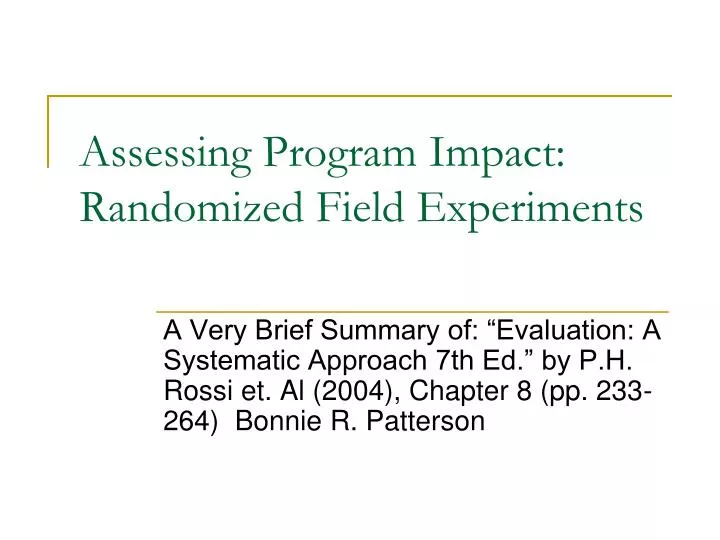 assessing program impact randomized field experiments