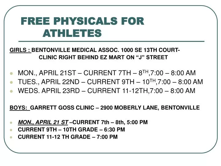 free physicals for athletes