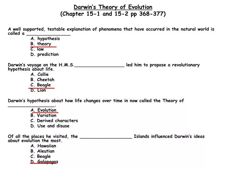 darwin s theory of evolution chapter 15 1 and 15 2 pp 368 377