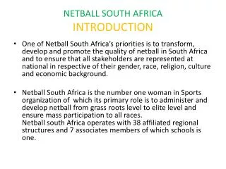NETBALL SOUTH AFRICA INTRODUCTION