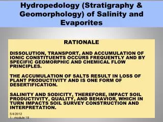 Hydropedology (Stratigraphy &amp; Geomorphology) of Salinity and Evaporites