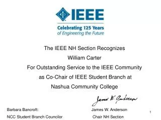 The IEEE NH Section Recognizes William Carter For Outstanding Service to the IEEE Community