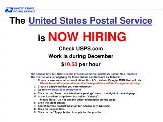 The United States Postal Service is NOW HIRING Check USPS Work is during December