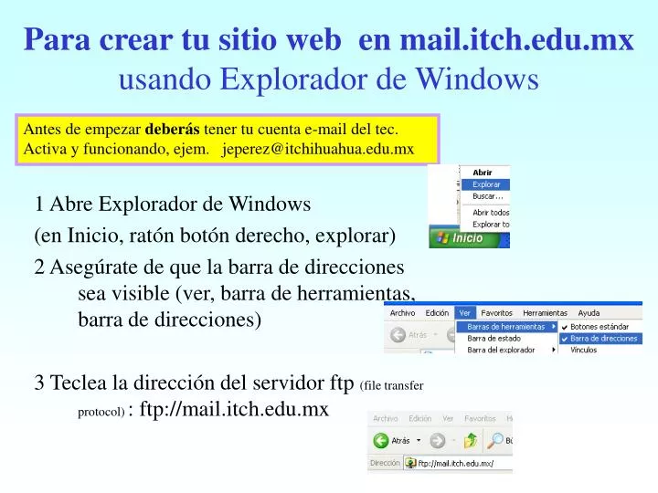 para crear tu sitio web en mail itch edu mx usando explorador de windows