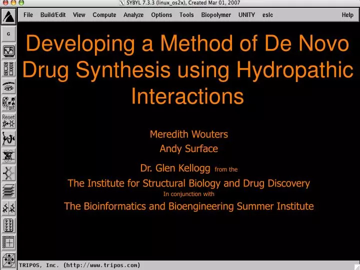 developing a method of de novo drug synthesis using hydropathic interactions