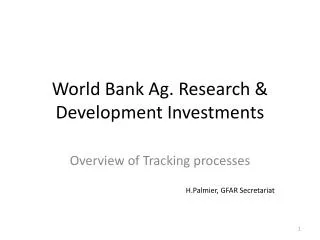 World Bank Ag. Research &amp; Development Investments