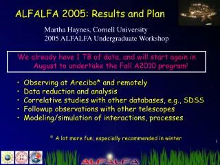 ALFALFA 2005: Results and Plan