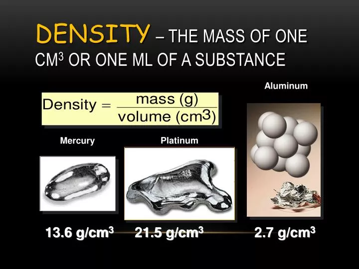 density the mass of one cm 3 or one ml of a substance