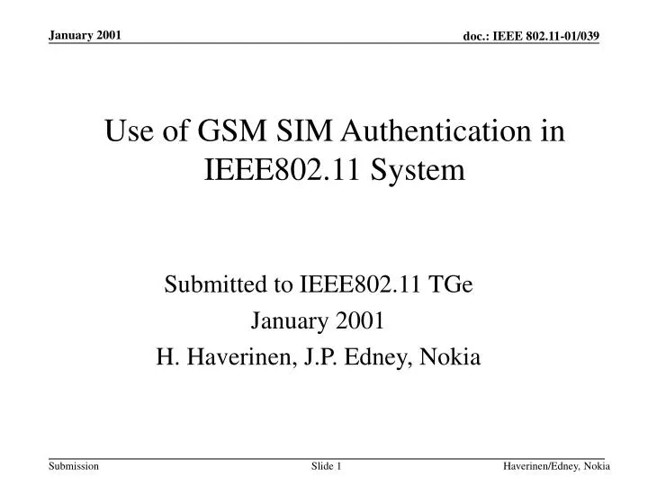 use of gsm sim authentication in ieee802 11 system