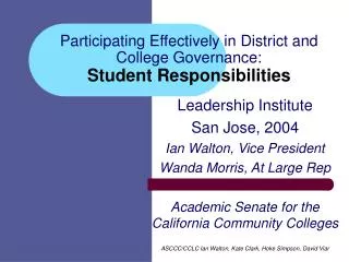 Participating Effectively in District and College Governance: Student Responsibilities