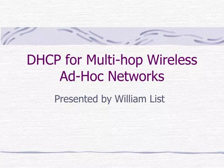 dhcp for multi hop wireless ad hoc networks