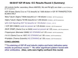 08/20/07 IGF-IR beta ICC Results Round 2 (Summary)