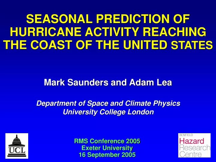 seasonal prediction of hurricane activity reaching the coast of the united states