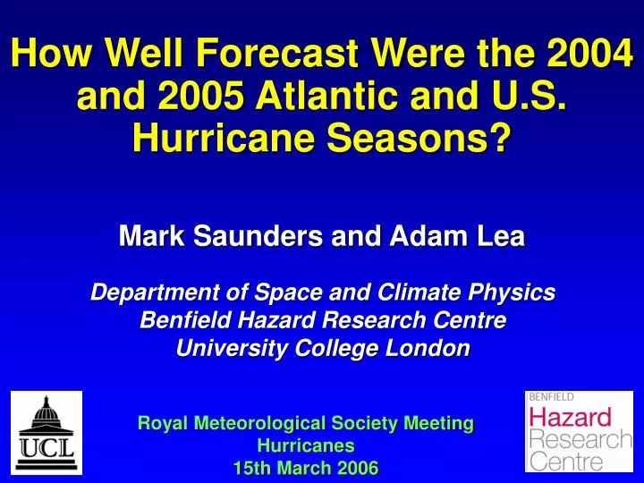 how well forecast were the 2004 and 2005 atlantic and u s hurricane seasons