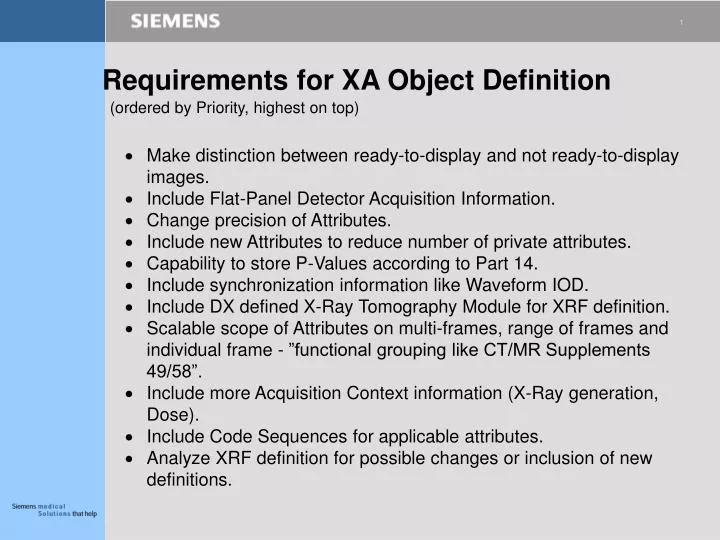 requirements for xa object definition ordered by priority highest on top