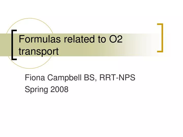 formulas related to o2 transport