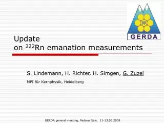 Update on 222 Rn emanation measurements