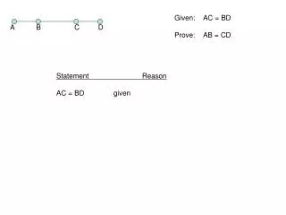 Given:	AC = BD Prove:	AB = CD