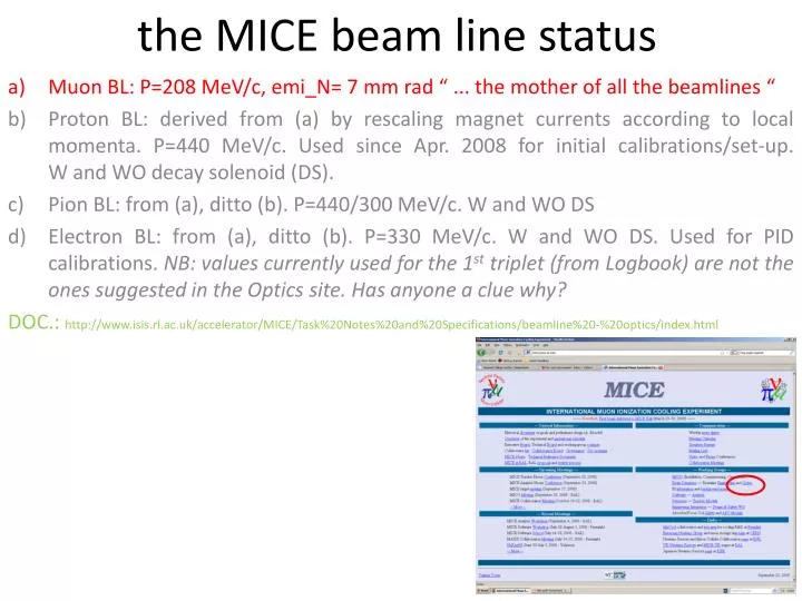 the mice beam line status