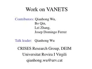 work on vanets